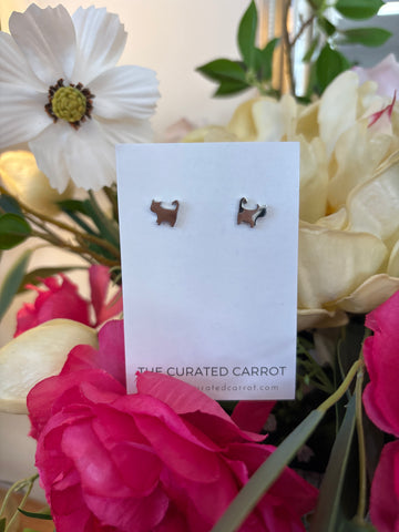 Silver Cat Print Mini Stud Earrings