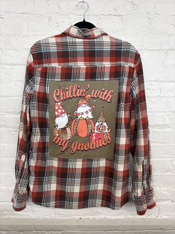 Repurposed Flannel Shirt with Chillin' With My Gnomies Pumpkins Patch