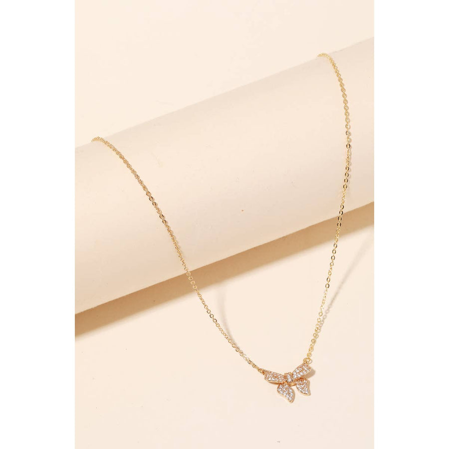 Pave Bow Ribbon Charm Necklace