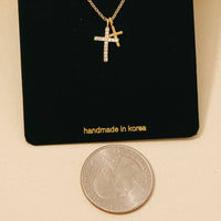 Cubic Zirconia Pave Double Cross Pendant Necklace: Gold