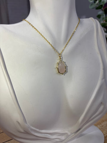 Faceted Rose Quartz Crystal Gold Necklace