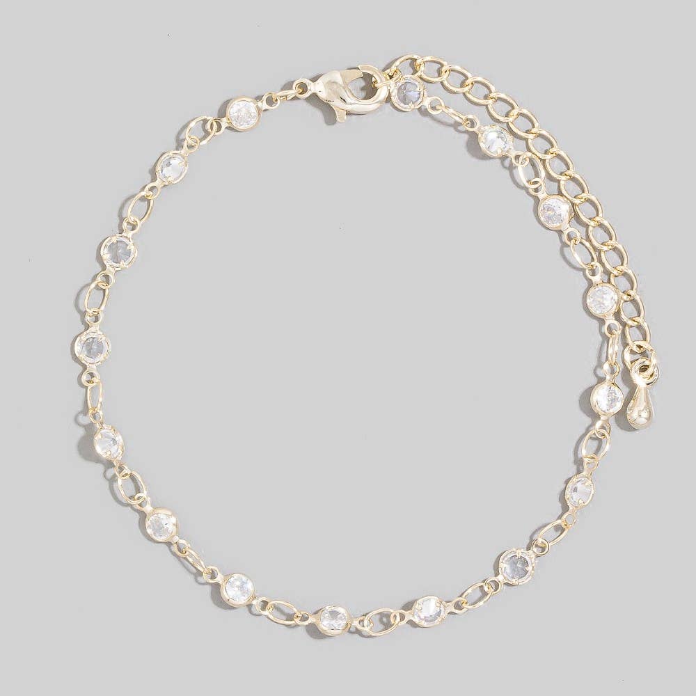 Round Cz Bezel Station Chain Bracelet: Gold