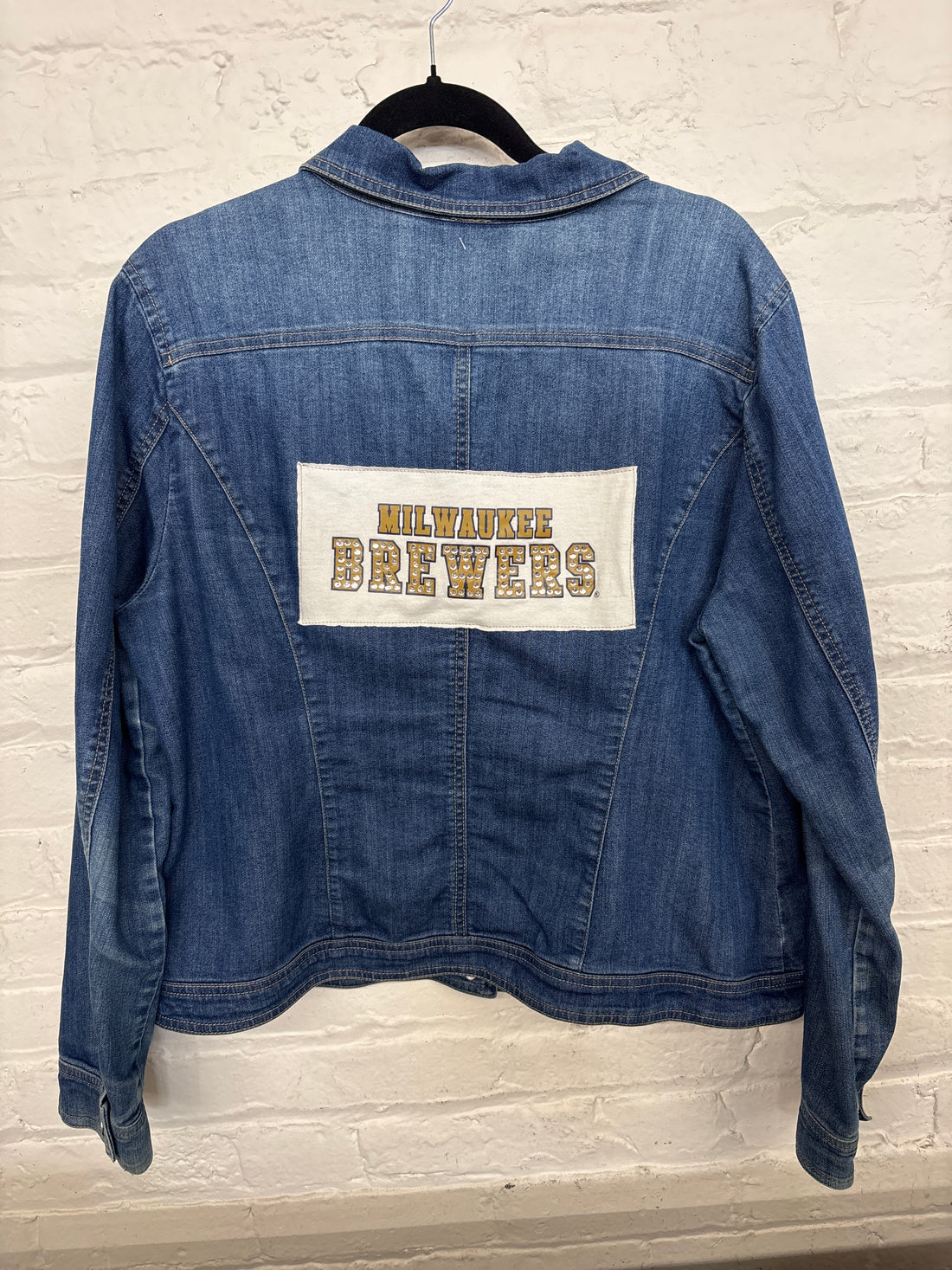 Repurposed Jacket with Bedazzled Brewer Patch