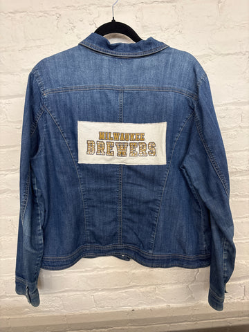 Repurposed Jacket with Bedazzled Brewer Patch