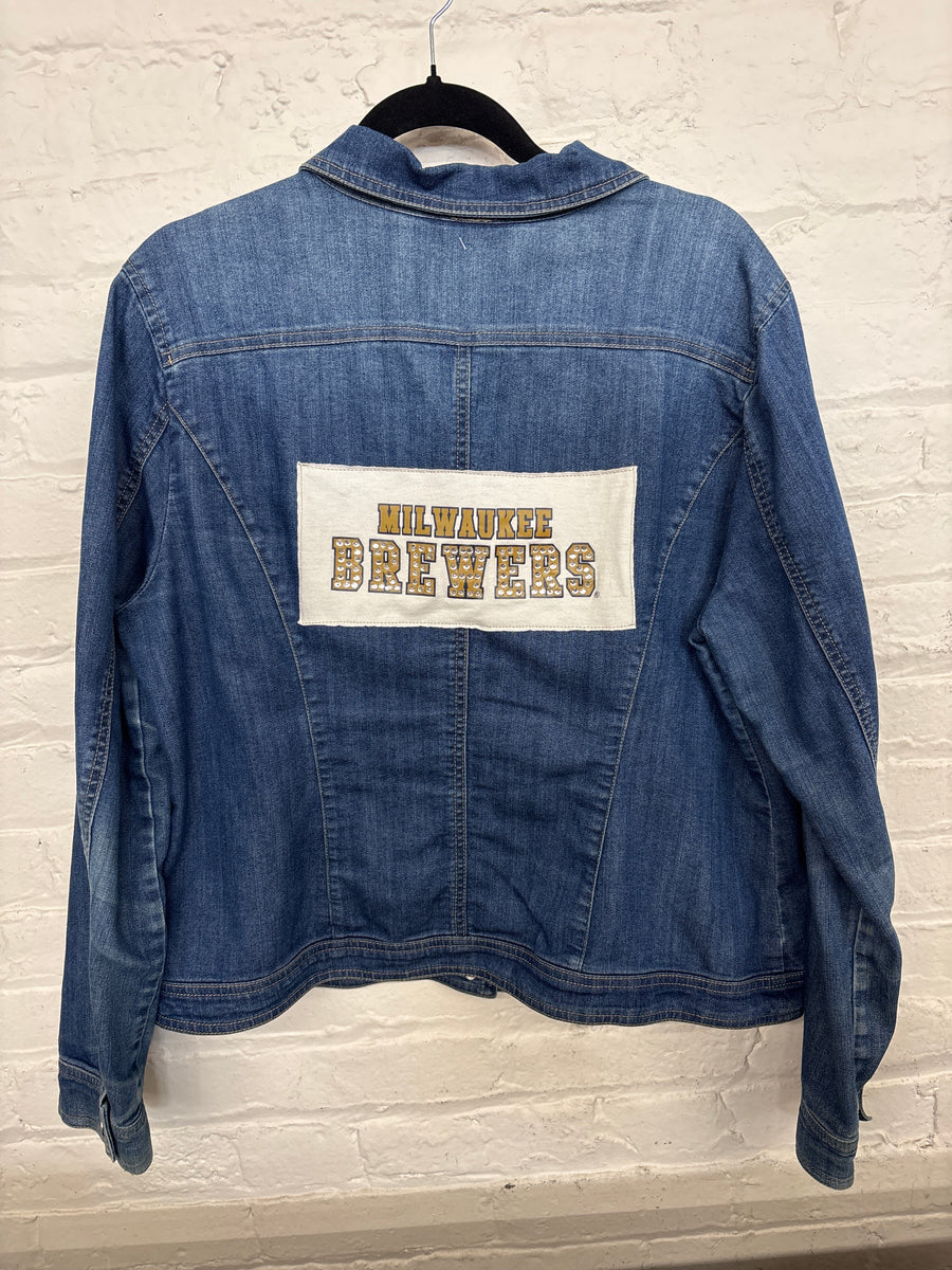 Repurposed Jacket with Bedazzled Brewer Patch