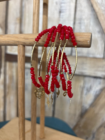 Red Beaded Charm Bracelet