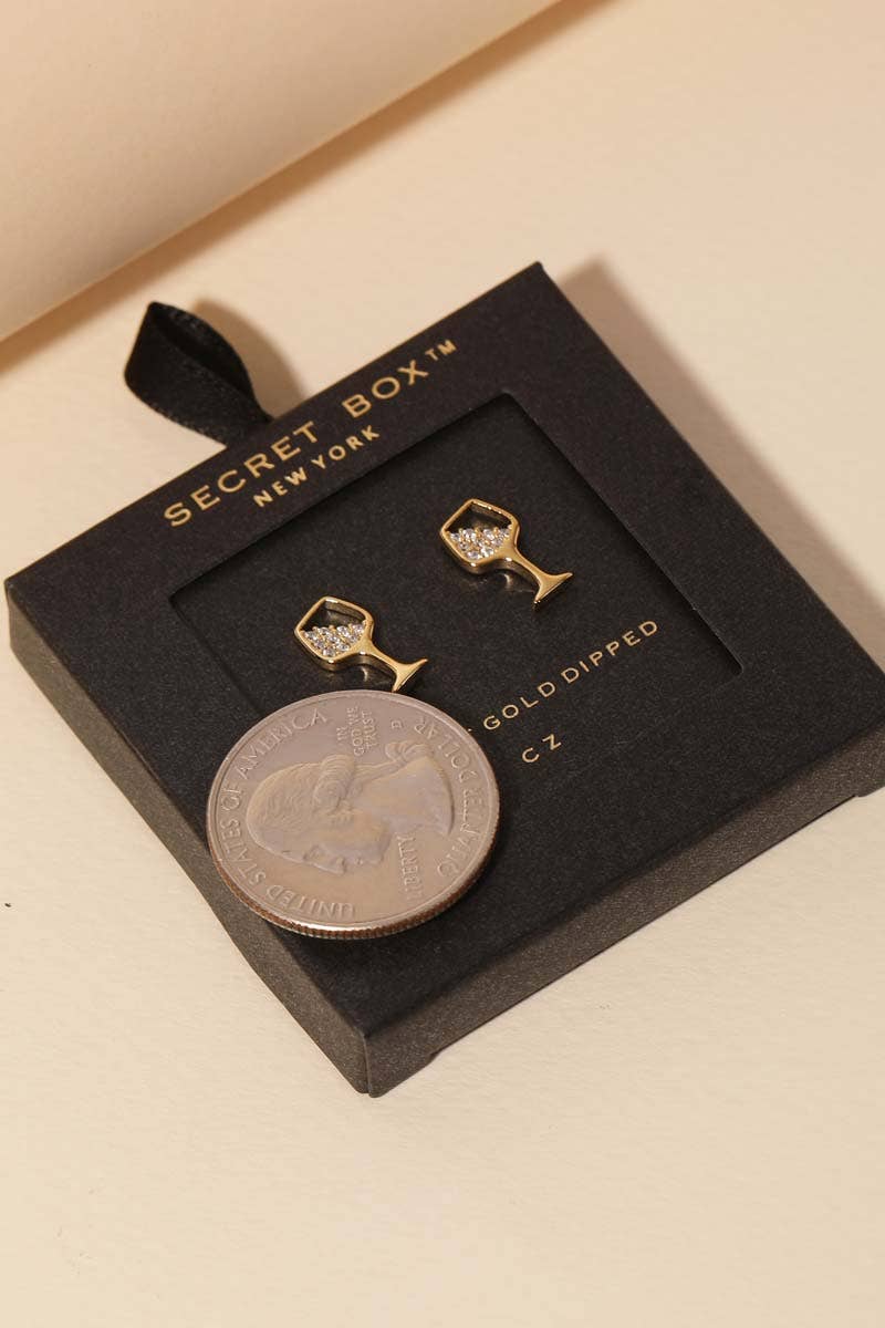 Secret Box Gold Dipped Cz Wine Glass Stud Earrings: Gold
