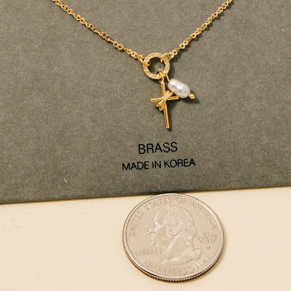 Pearl And Cross Charms Dainty Chain Necklace