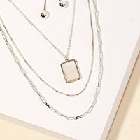Layered Chain Rectangle Charm Necklace
