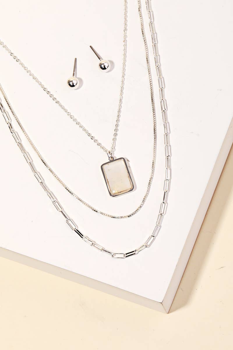 Layered Chain Rectangle Charm Necklace