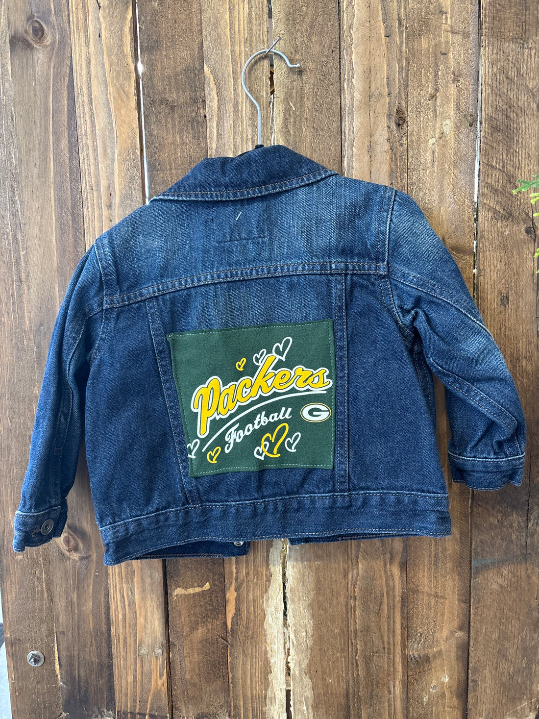 Repurposed Kid's Jean Jacket with Green Bay Patch