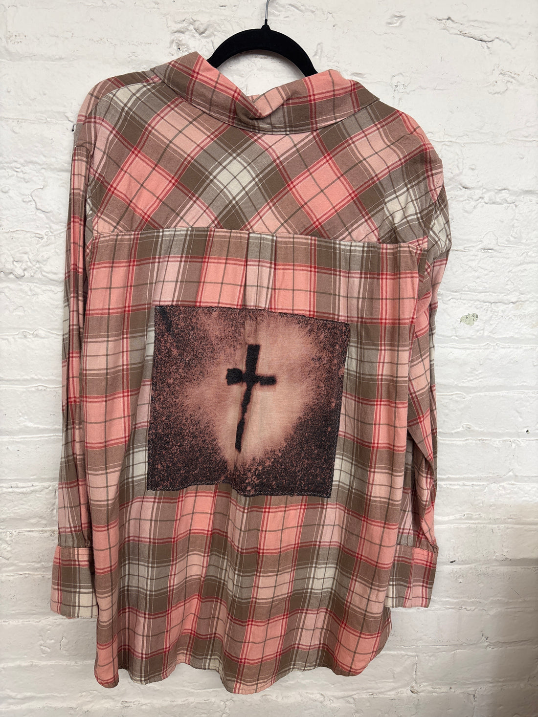 Repurposed Flannel Shirt with Cross Patch