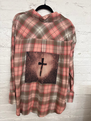 Repurposed Flannel Shirt with Cross Patch