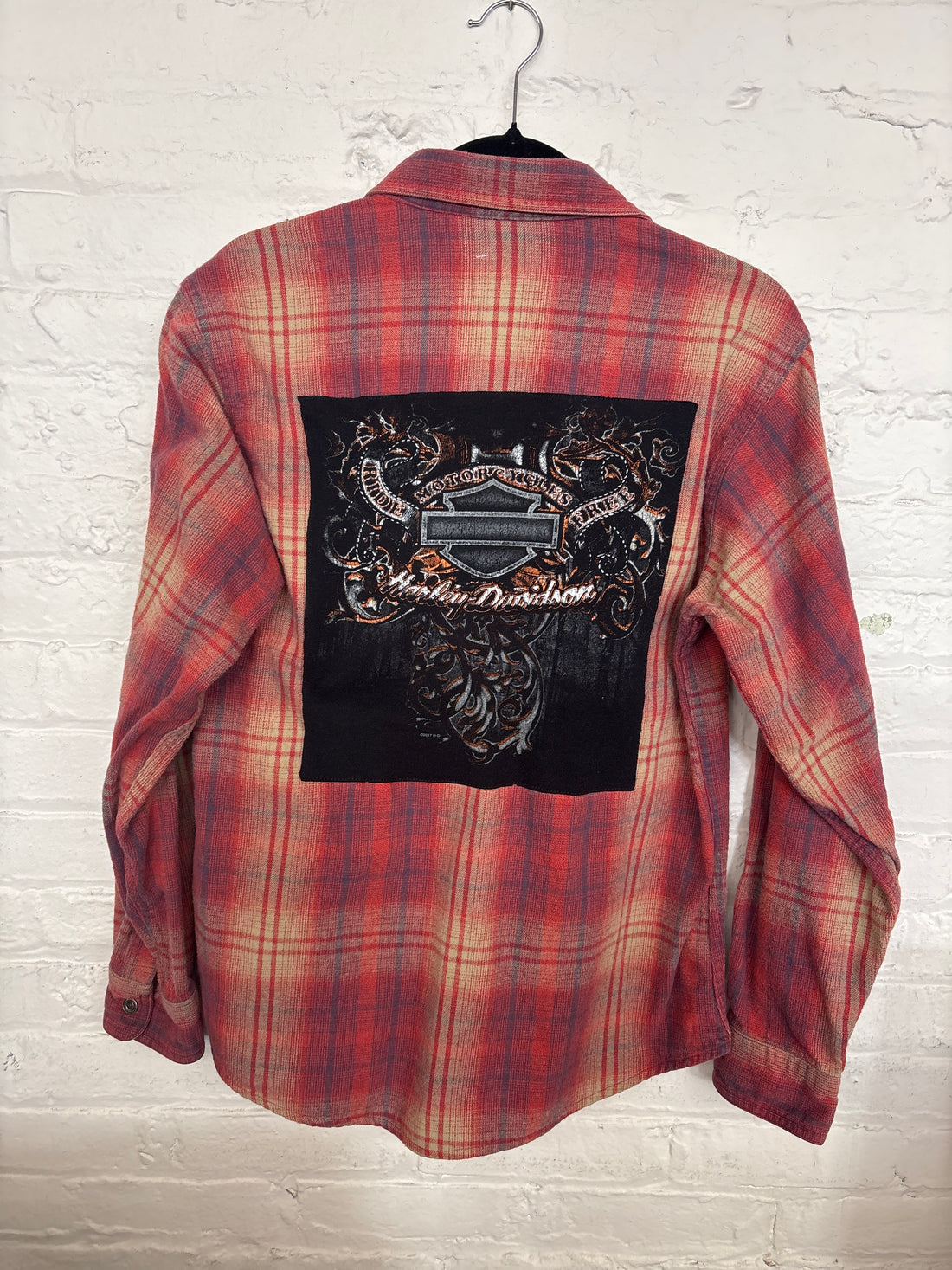 Repurposed Flannel Shirt with Harley Patch