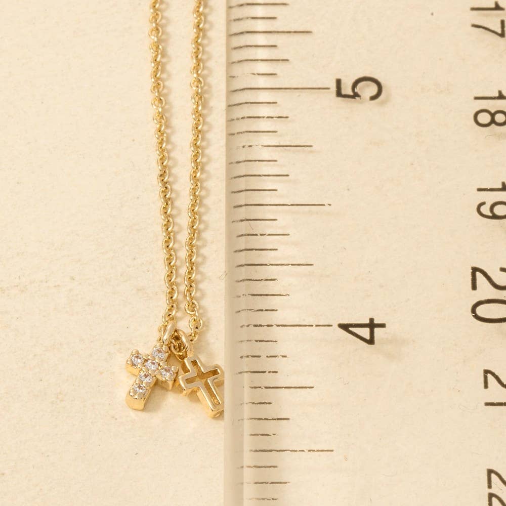 Secret Box Gold Dipped Cz Cross Pendant Necklace: Gold