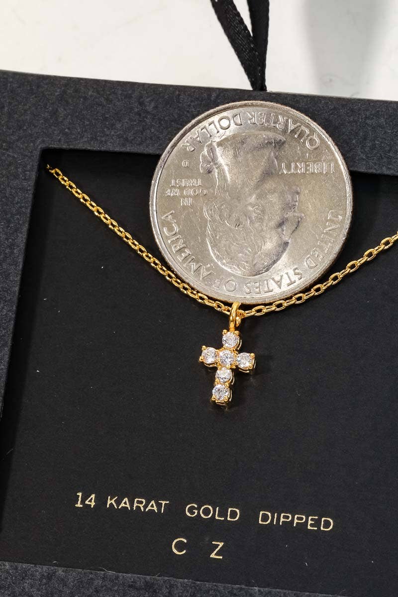 Secret Box Cubic Zirconia Mini Cross Charm Necklace