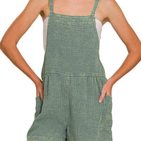 Washed Double Gauze Tie Back Rompers - Ash Jade