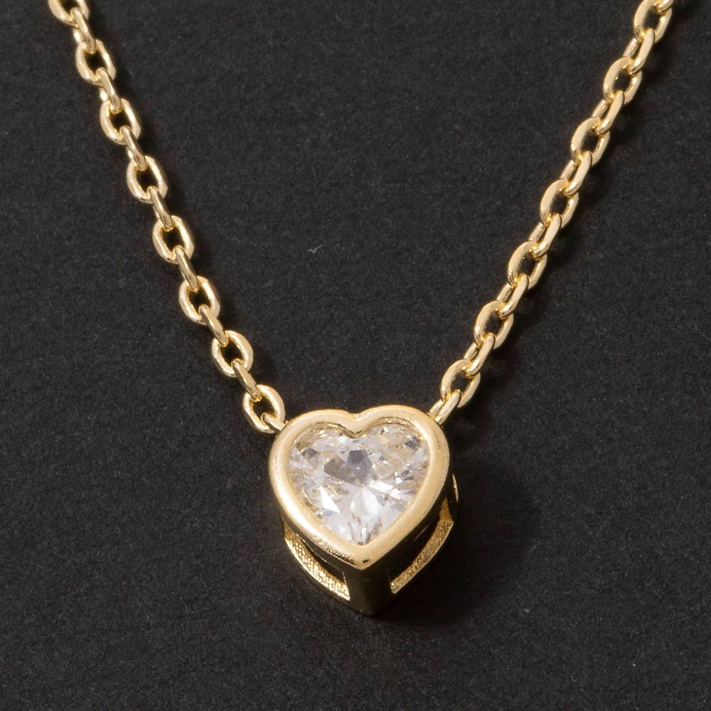 Heart Cz Pendant Chain Necklace: Gold