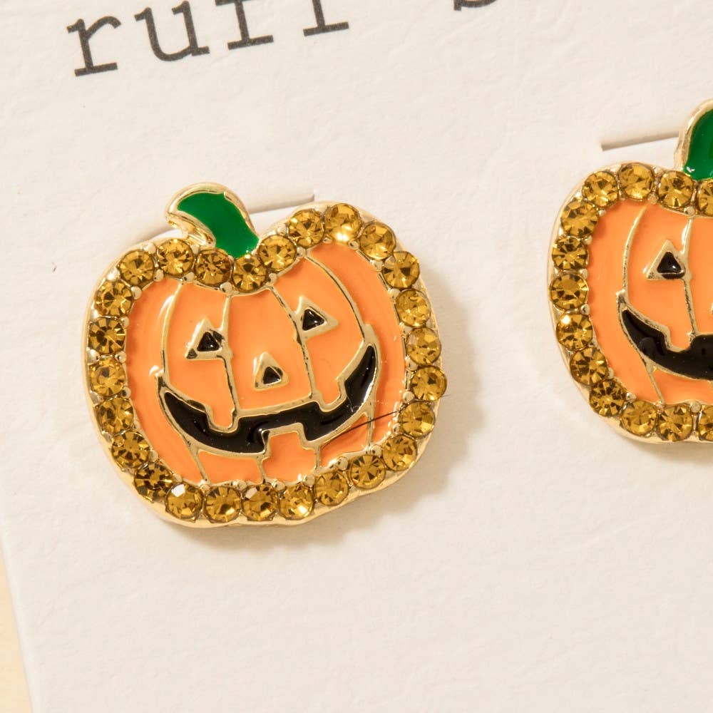 Halo Set Jack O Lantern Stud Earrings