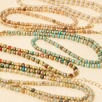 Metallic And Semi Precious Stone Beaded Necklace