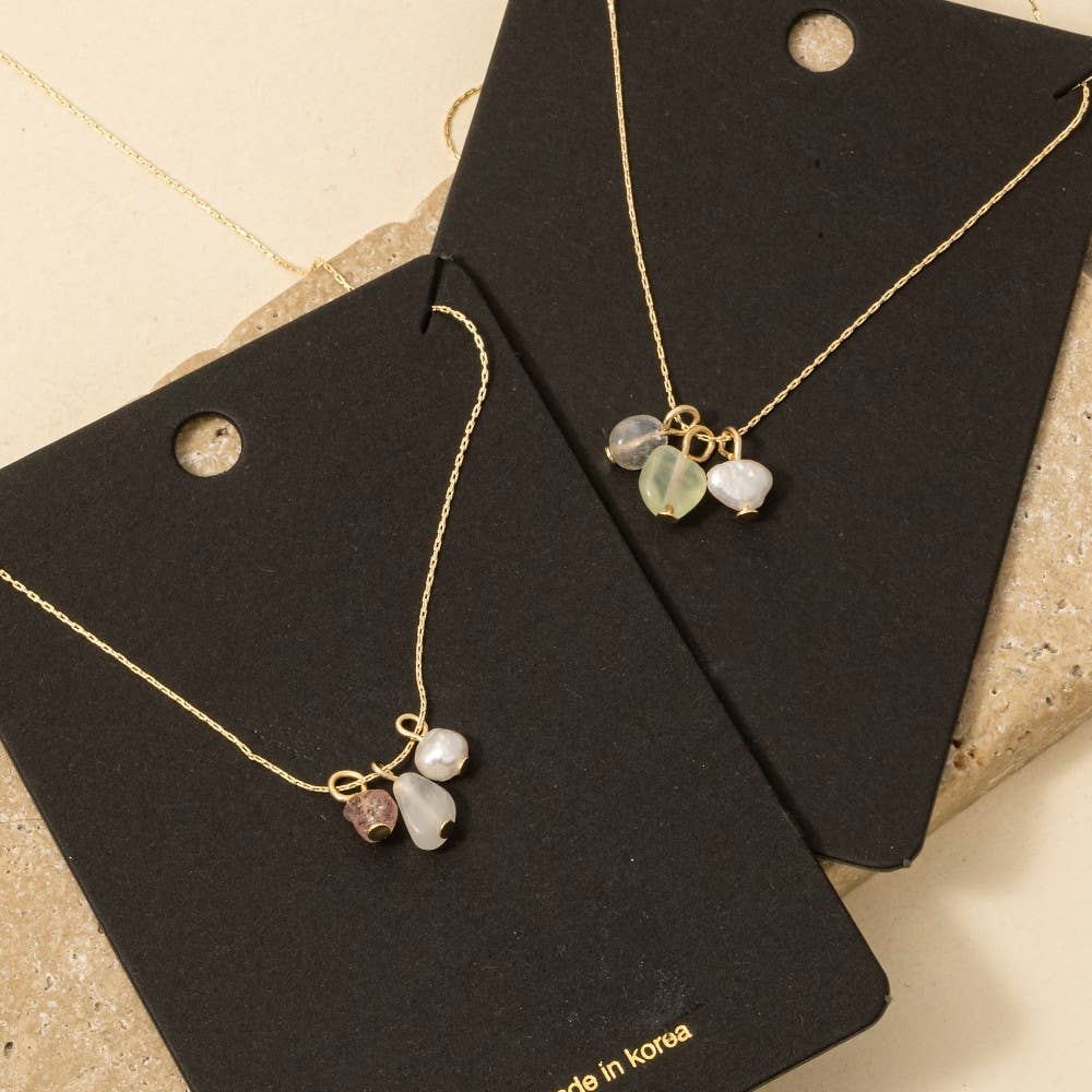 Stone And Pearl Charms Dainty Chain Necklace
