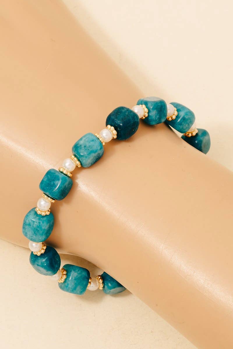 Square Stone And Pearl Beaded Bracelet