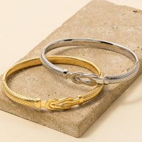 Stainless Steel Textured Knot Bangle Bracelet