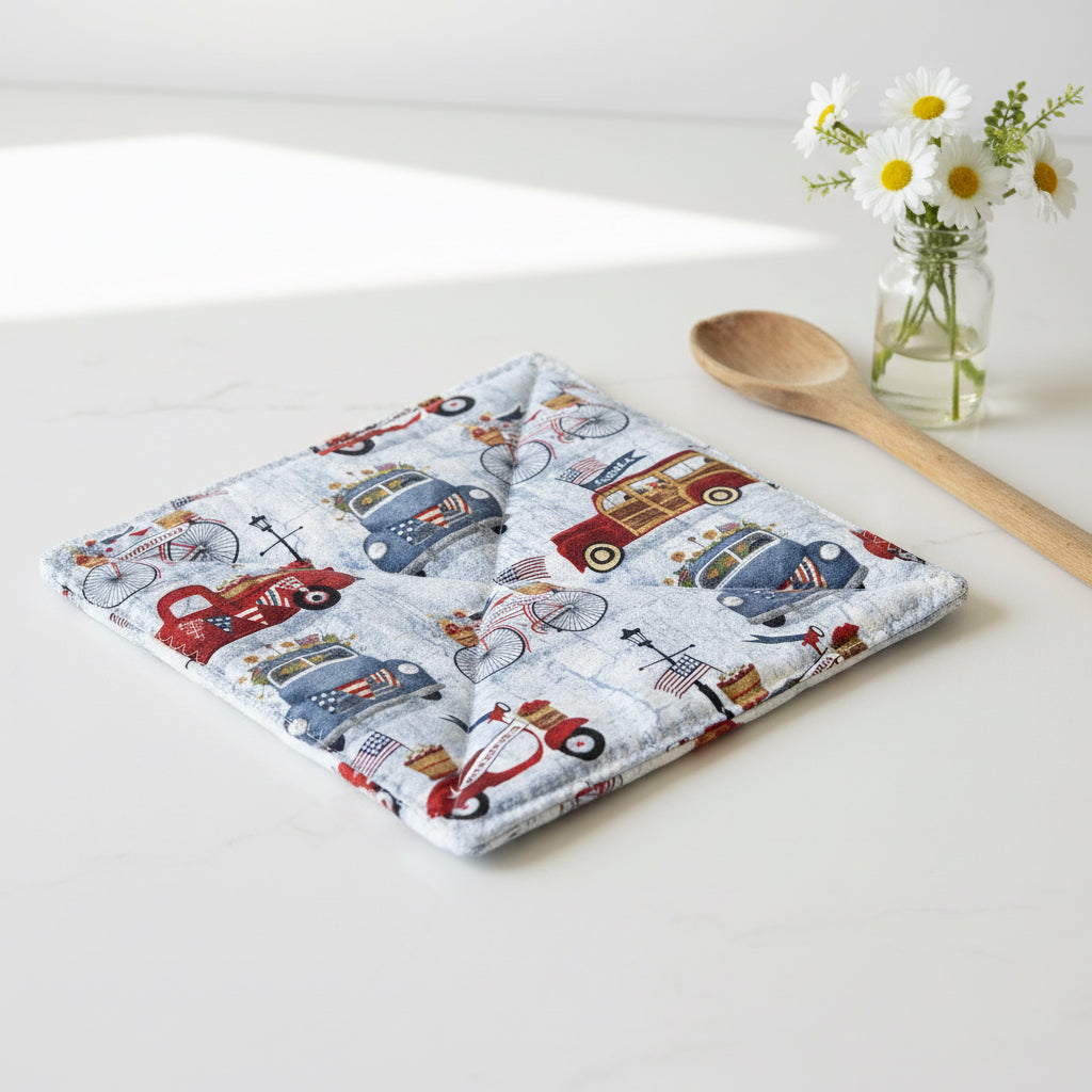 Vintage Cars Independence Day Hot Pad