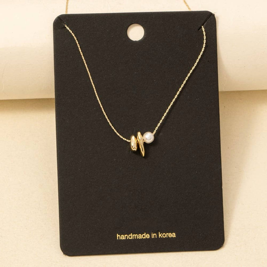 Metallic And Pearl Charms Dainty Chain Necklace - Gold
