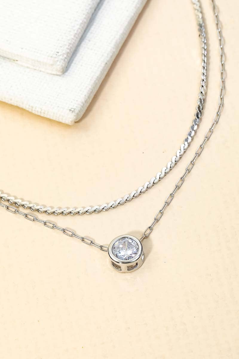 Layered Crystal Stud Pendant Necklace