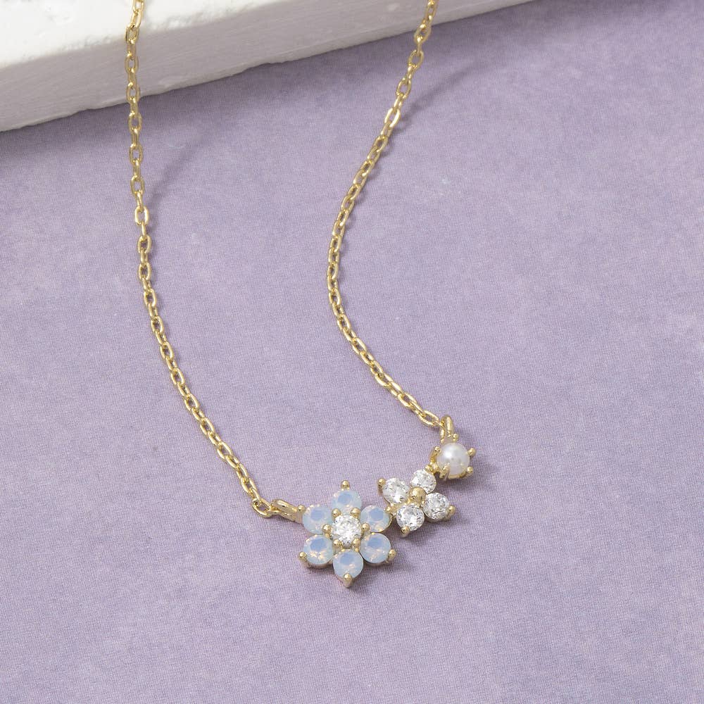 Gold Dipped Dual Cz Daisy Cluster Pendant Necklace: Gold
