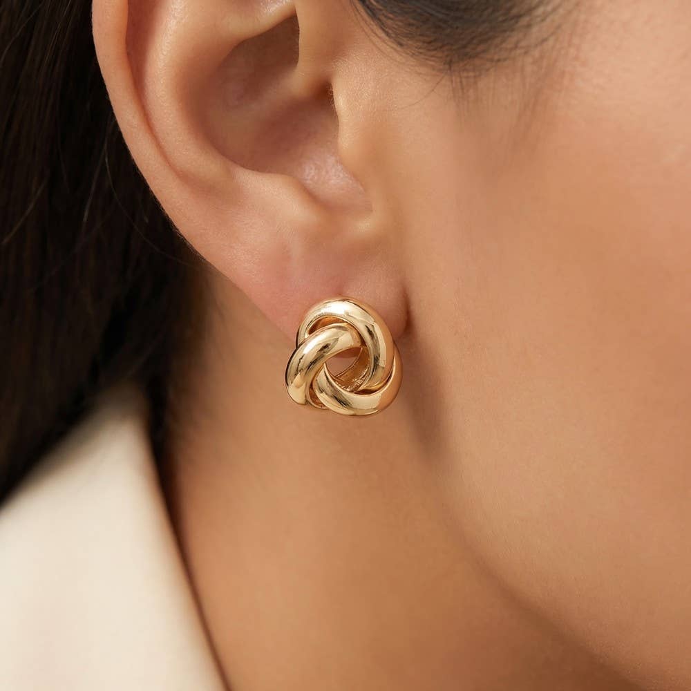 Metallic Knot Stud Earrings: Gold