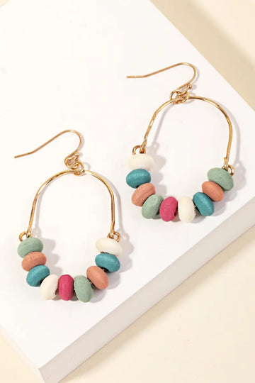 Wooden Bead Circle Drop Earrings