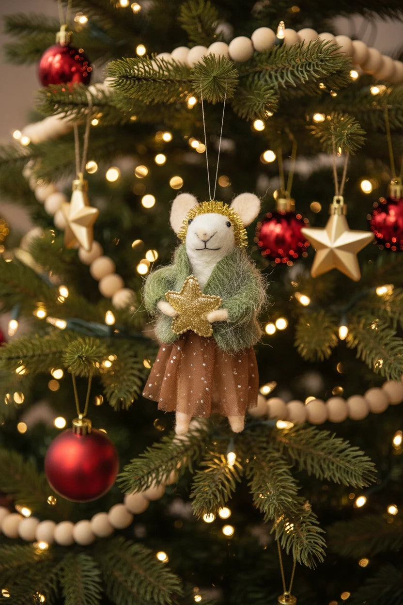 Fancy Star Mouse Felted Ornament