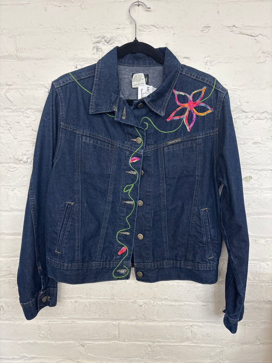 Repurposed Jacket with Dandelion + Flowers Patch