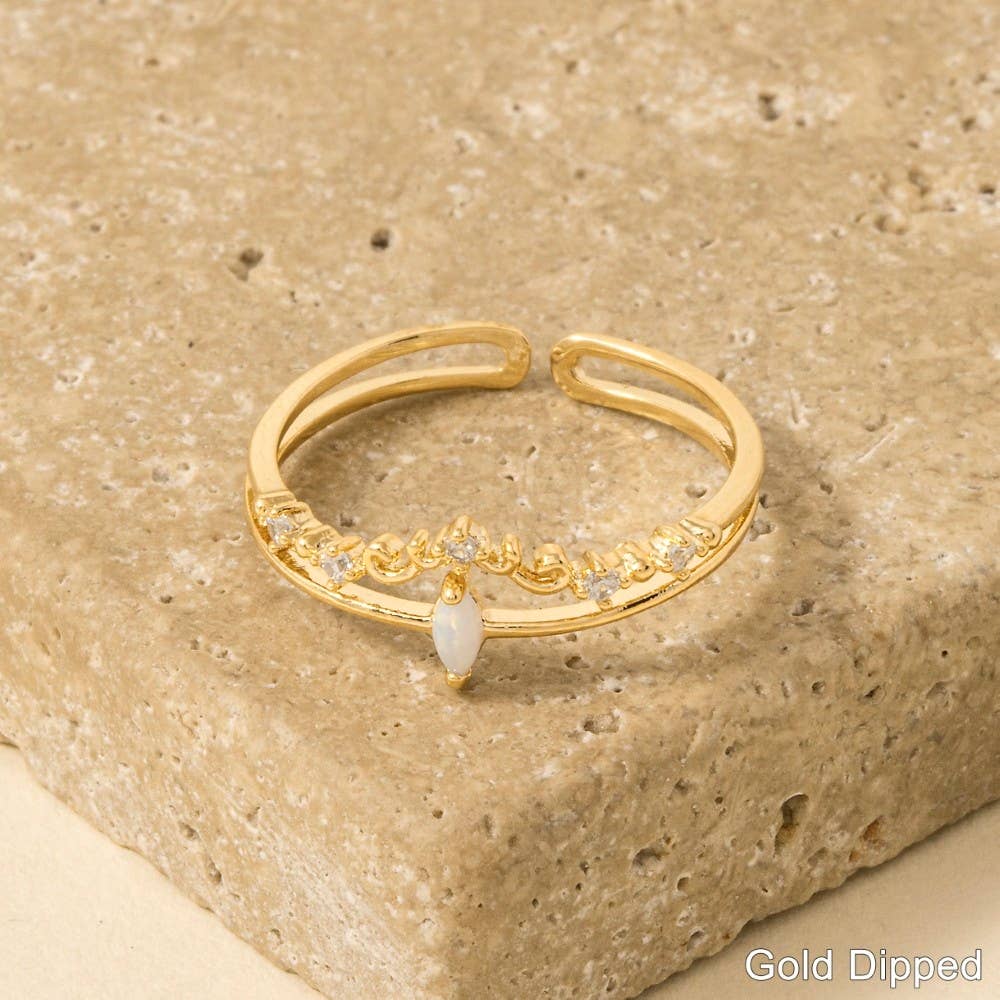 Double Band Opal Rhinestone Adjustable Ring: Gold