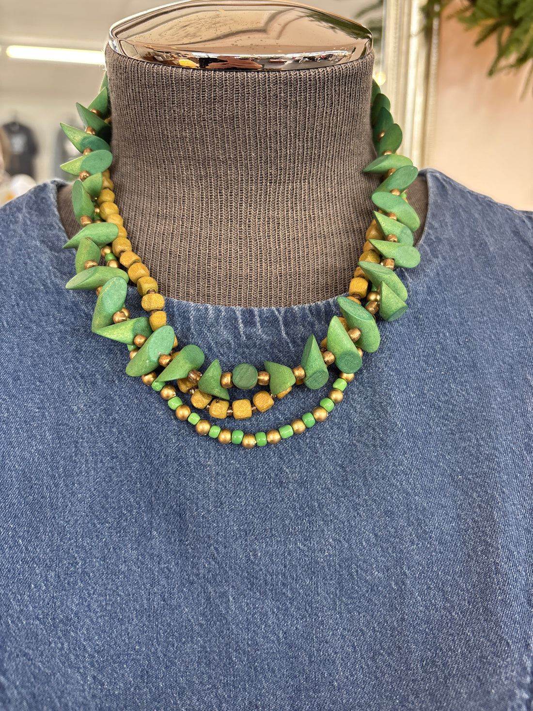 Green Beaded Necklace + Earring Set