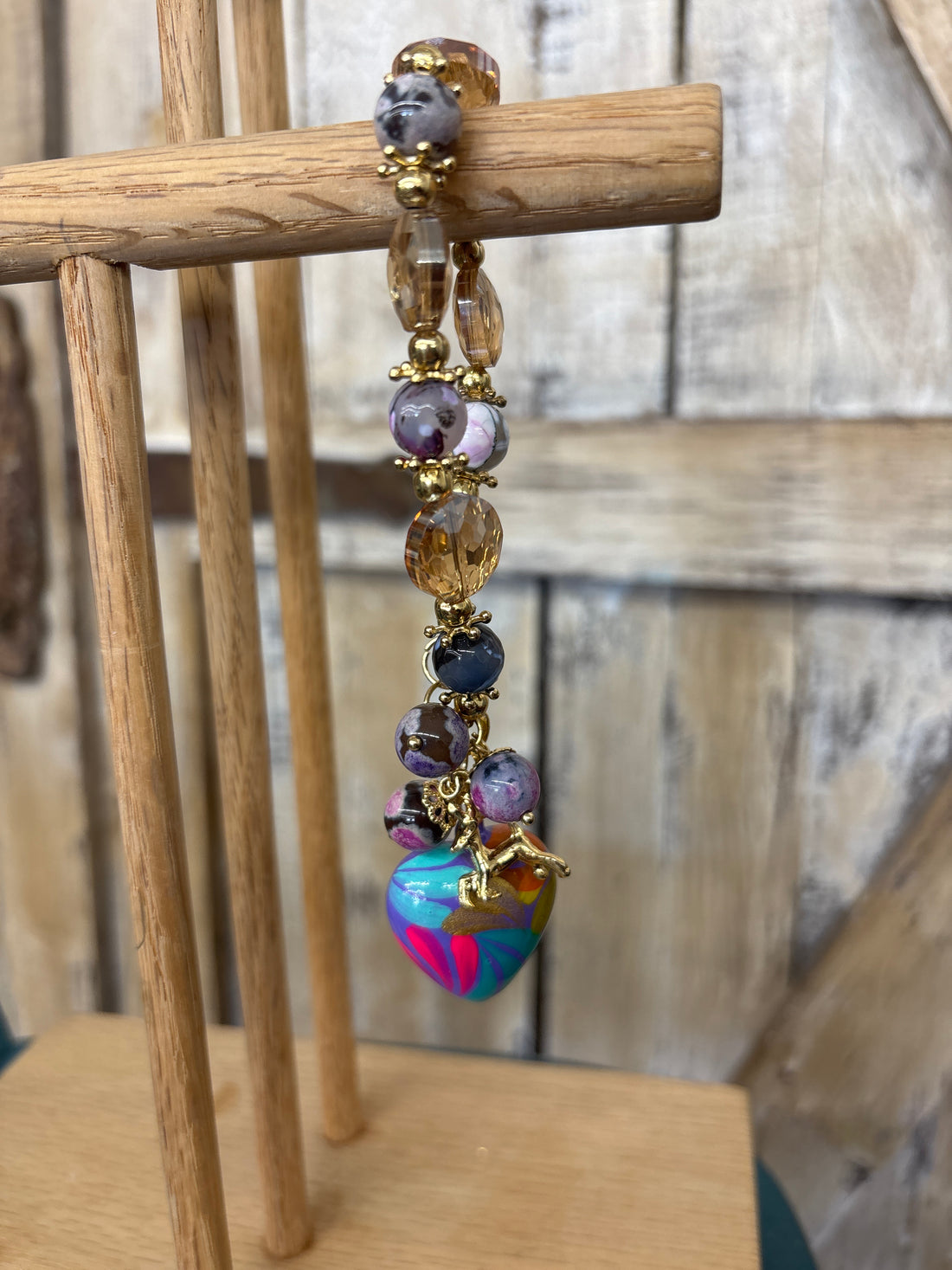Chunky Beaded Bracelet - Purple Heart + Deer