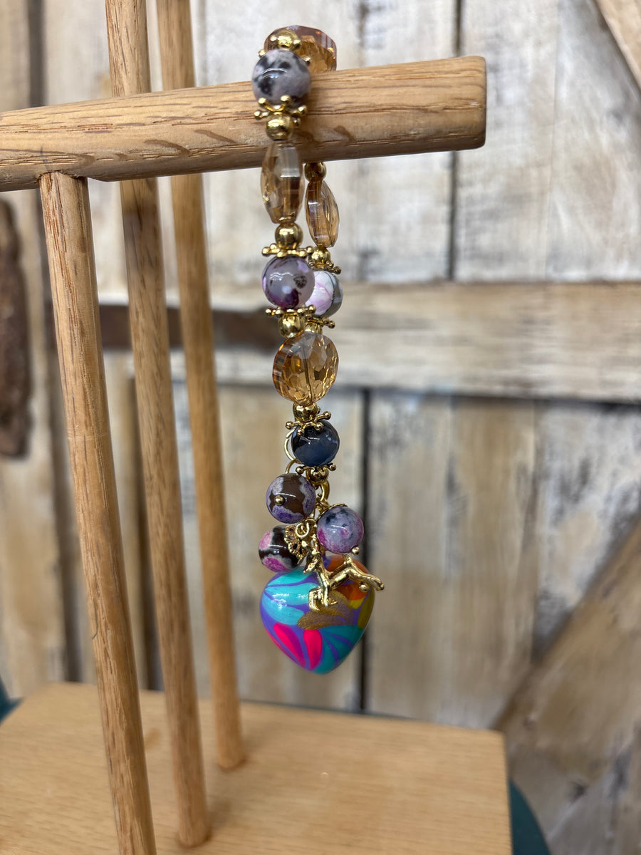 Chunky Beaded Bracelet - Purple Heart + Deer