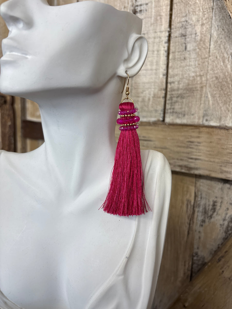 Hot Pink Fringe Earrings
