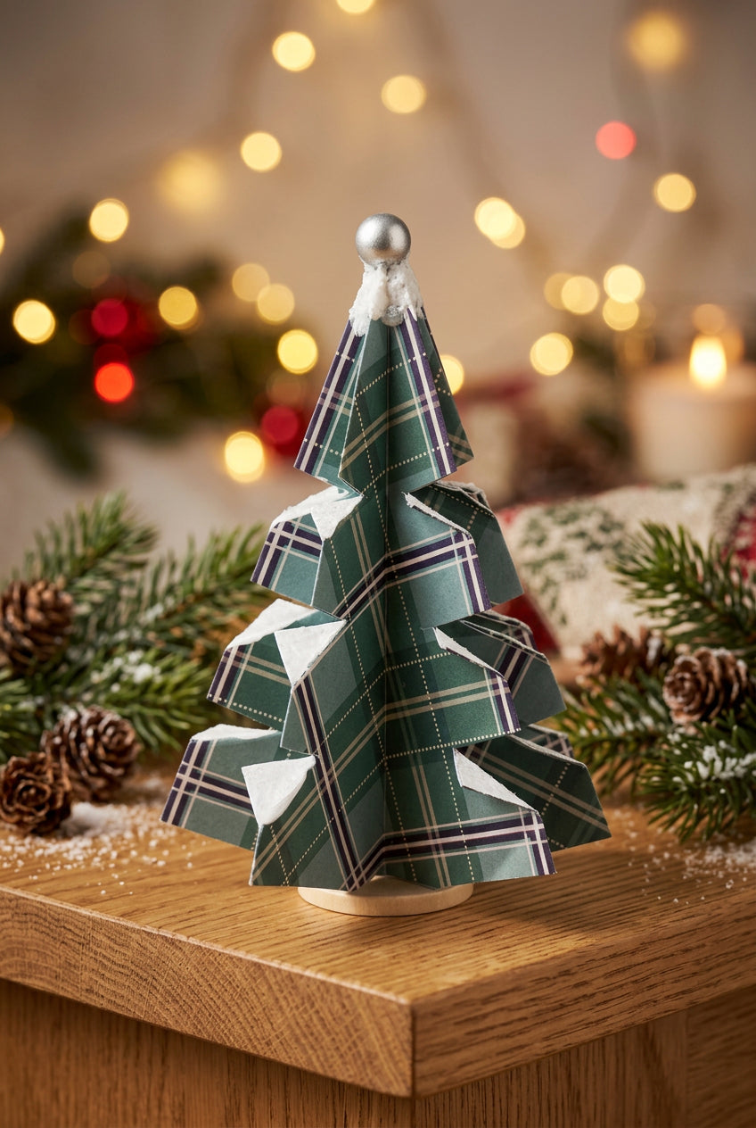 Handcrafted Paper Trees - Green Plaid