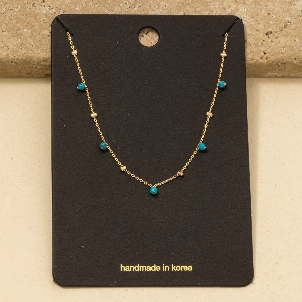 Dainty Mix Bead Charm Necklace: Turquoise
