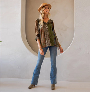 Vintage Boho Patchwork Top - Gravel