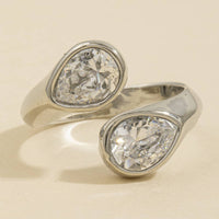 Double Pear Bezel Open Ring: Rhodium Crystal
