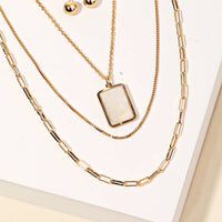 Layered Chain Rectangle Charm Necklace