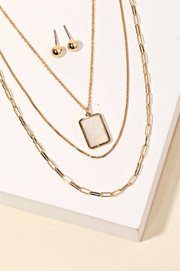 Layered Chain Rectangle Charm Necklace