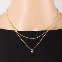 Gold Dipped Dainty Chain Layered Cz Charm Necklace: Gold