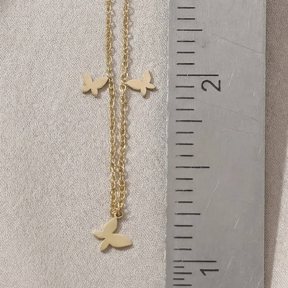 Stainless Steel Butterfly Charms Station Necklace: Gold