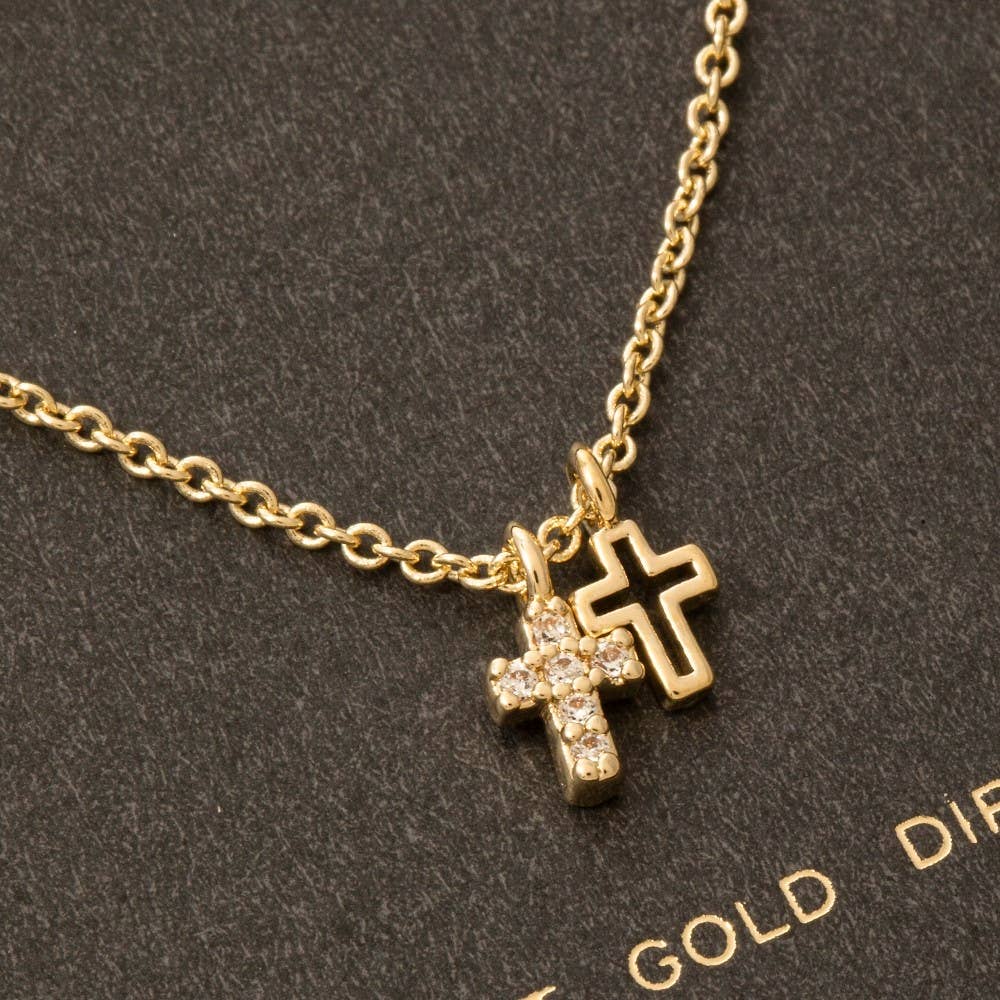 Secret Box Gold Dipped Cz Cross Pendant Necklace: Gold