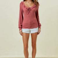 Scoop Neck Ruffle Top - Marsala